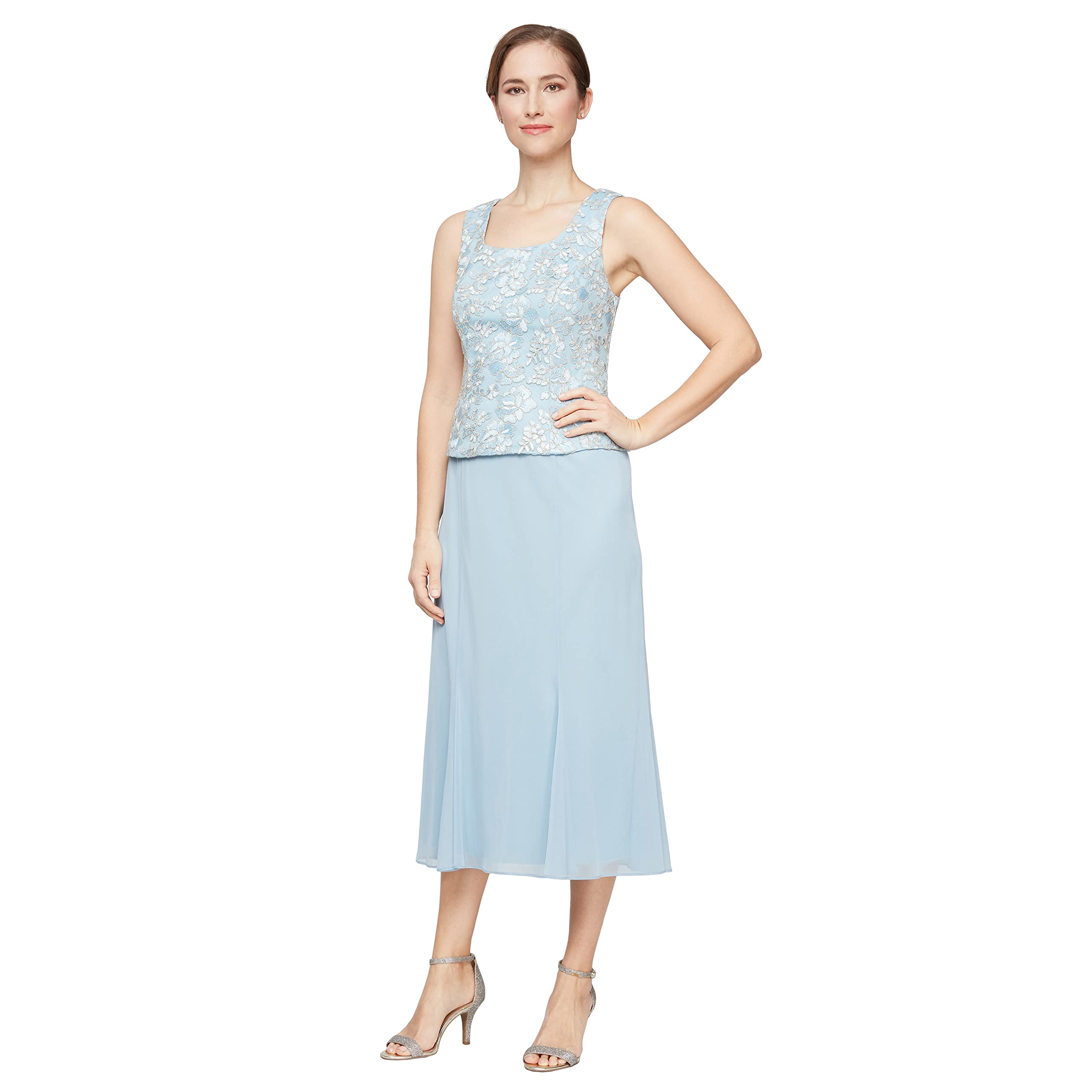 Alex Evenings Women's Plus Size Tea Length Button-Front Jacket Dress - Elegant Formal Attire for Weddings, Parties & Special Occasions