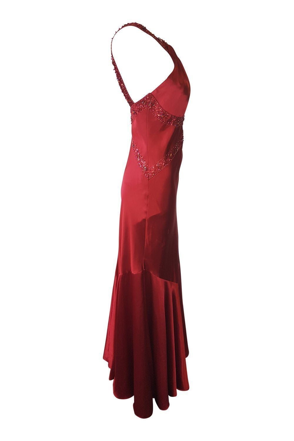 DAVE & JOHNNY Red Satin Halter Neck Prom Dress - UK Size 8 | Elegant Formal Gown for Homecoming, Evening Parties & Special Occasions