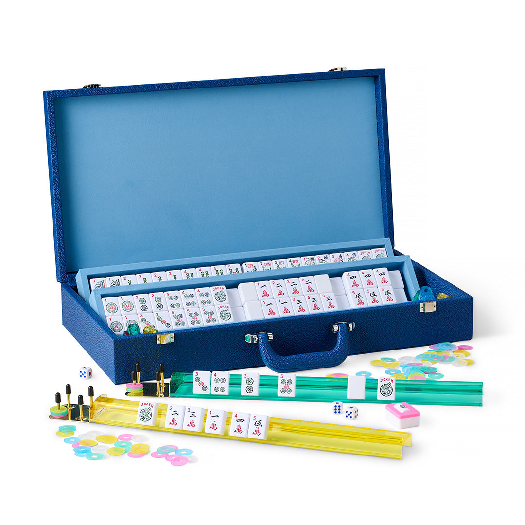 Premium Blue Chinese Mahjong Set with 144 Tiles - Authentic Game for Family & Friends - Perfect for Game Nights, Parties & Cultural Events