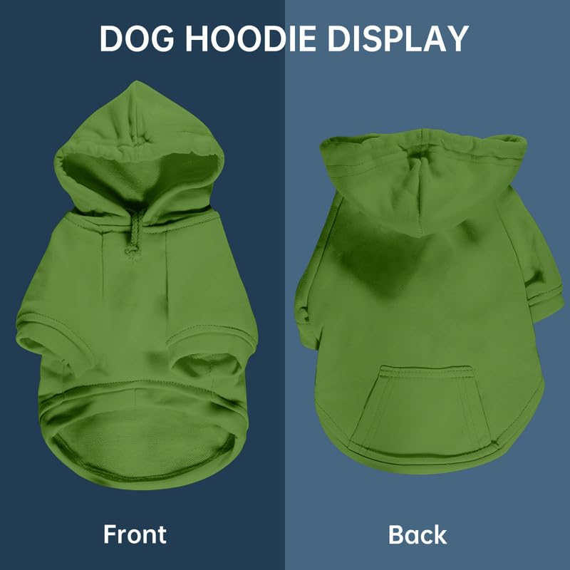 Dog Hoodies for Small Dogs - Cozy Pet Sweatshirt with Hood & Pockets (Green, Medium) - Perfect for Outdoor Walks & Cold Weather