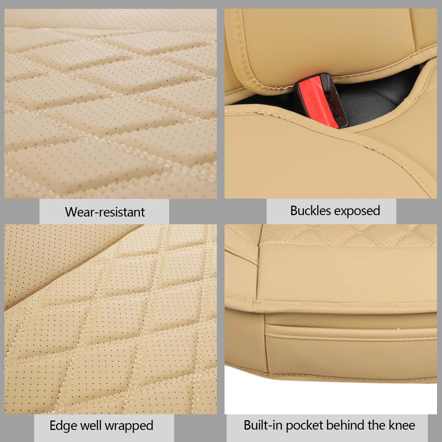 Premium MIROZO Leather Car Seat Covers Full Set - Universal Waterproof Automotive Seat Protectors for Sedan, SUV & Pickup Trucks (Beige) | Perfect for Daily Commute, Road Trips & Family Protection
