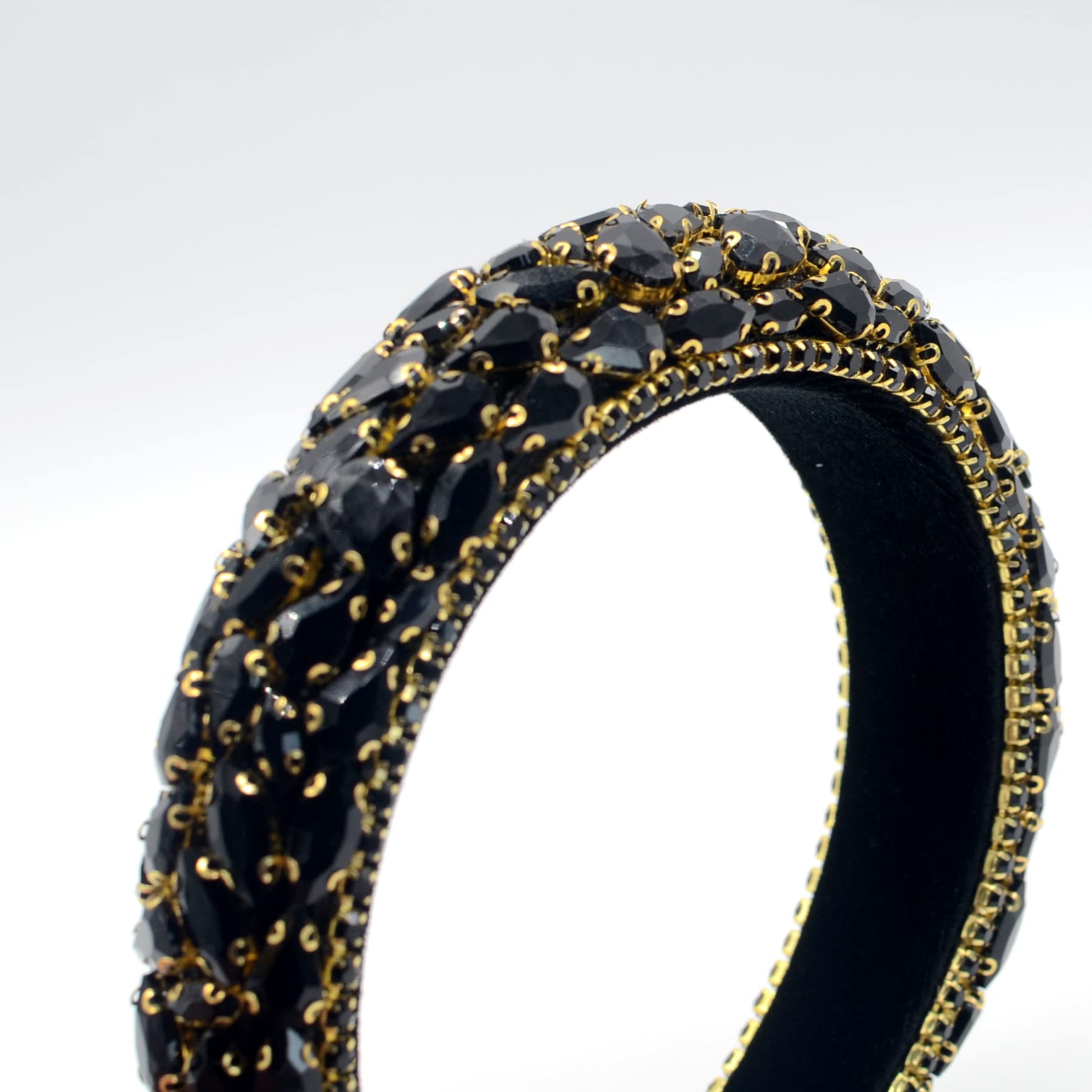 Sparkling Rhinestone Headband - Baroque Crystal Hair Band for Women, Bridal Wedding Party Headwear Accessories (Black) | Perfect for Prom, Evening Events & Special Occasions