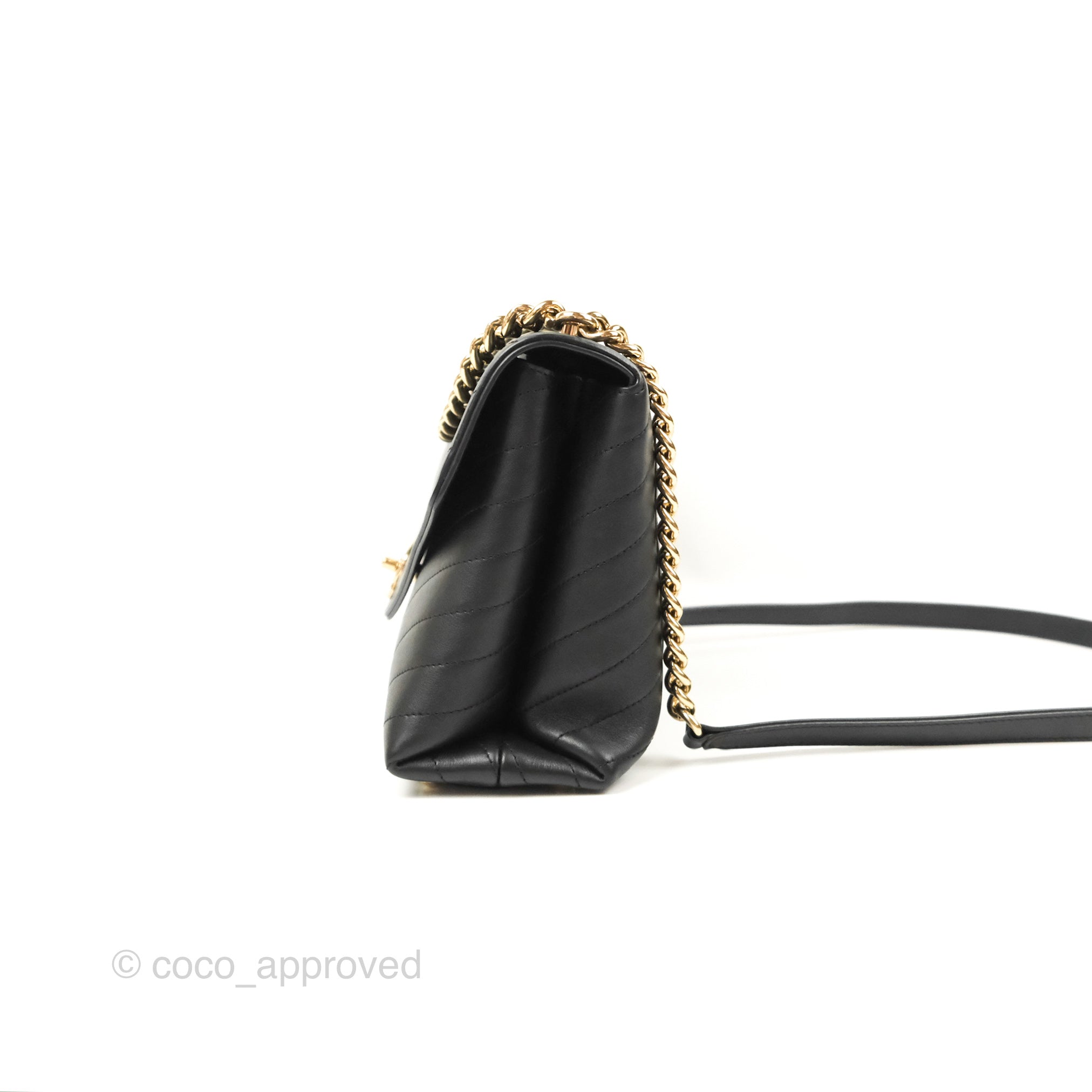Chanel Chevron Stitched Coco Flap Bag in Black Calfskin with Gold Hardware - Luxury Crossbody Purse for Women, Perfect for Evening Events & Date Nights