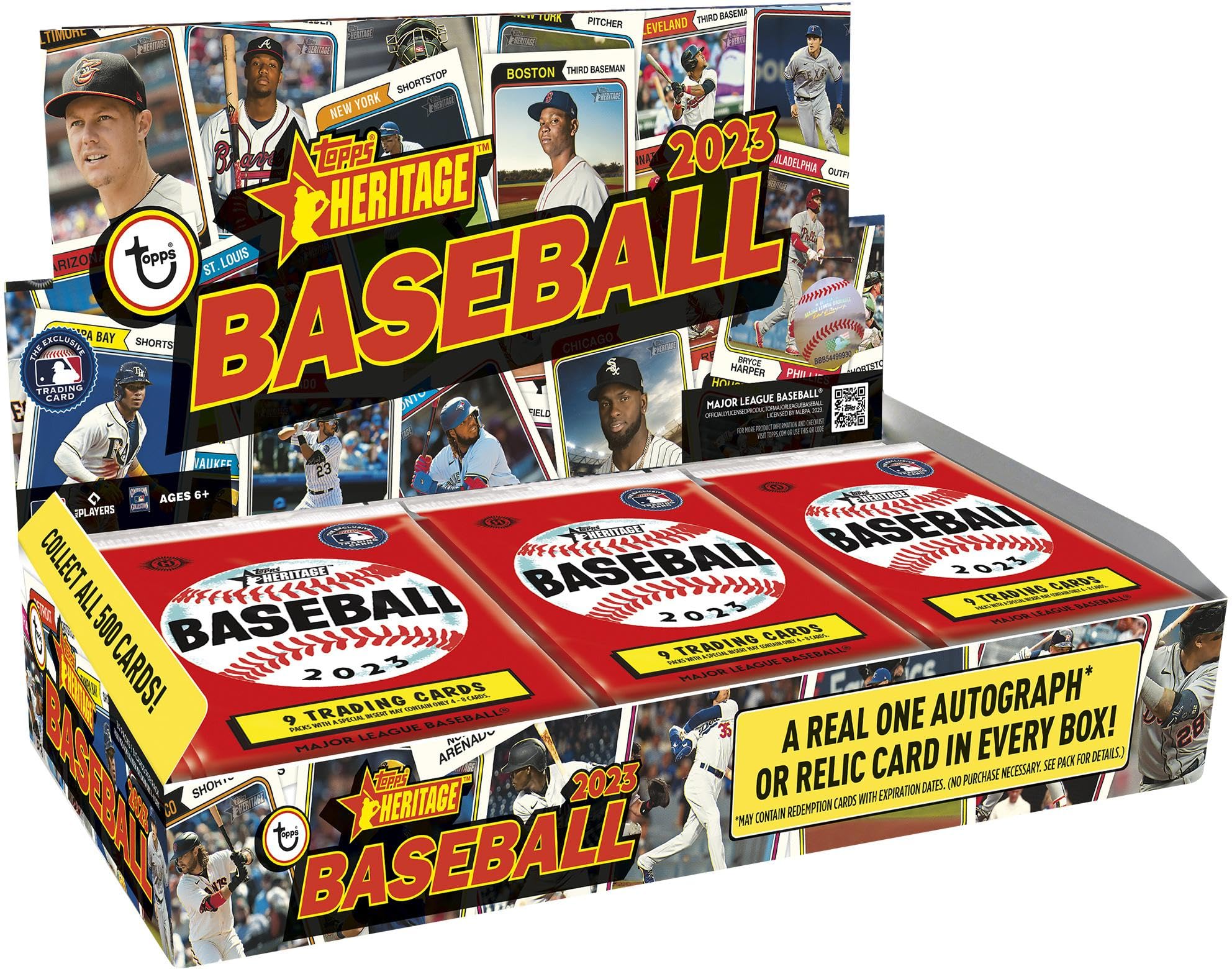 2023 Topps Heritage Baseball Hobby Box - 24 Packs (9 Cards Each) with 1 Autograph or Memorabilia Card - Collectible Trading Cards for Baseball Fans & Card Collectors - Perfect for Gifts, Investments, and Game Nights