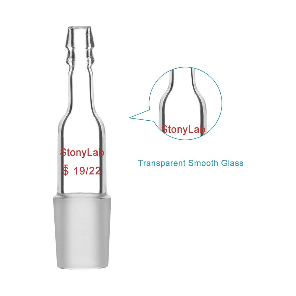 StonyLab 19/22 Male Glass Joint Straight Inlet Adapter with 10mm Hose Connection - Premium Lab Glassware for Distillation, Chemistry Experiments & Scientific Research