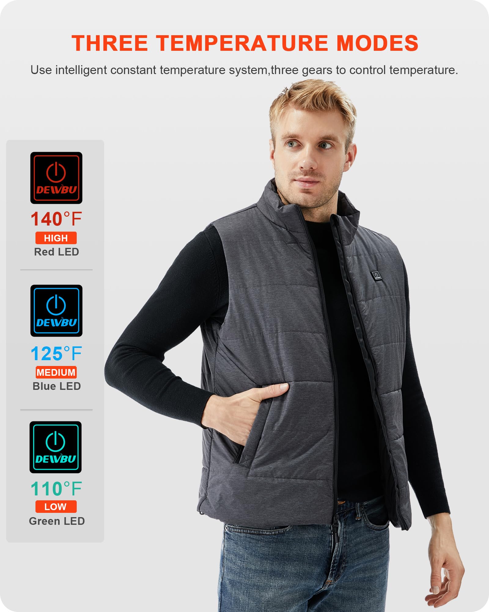 DEWBU 12V Heated Vest for Men - Lightweight Battery-Powered Heated Jacket with Multiple Power Options - Ideal for Outdoor Work, Hiking & Winter Sports