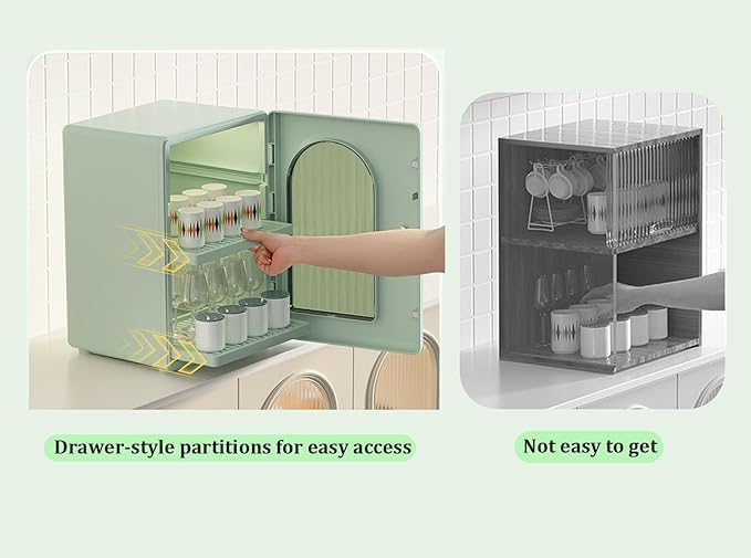 BLURISM Mug Holder - Luxury Stackable Cup Storage Rack, Transparent Dustproof Water Bottle Organizer Box | Kitchen Cabinet Shelves for Tumblers & Coffee Cups | Perfect for Office, Home Kitchen & Dorm Organization