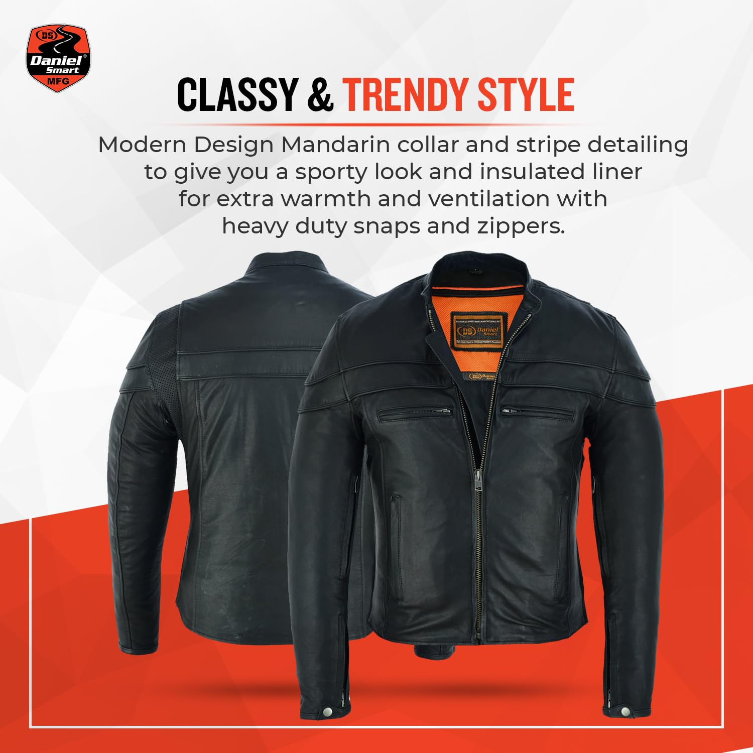 Daniel Smart Men's Leather Motorcycle Jacket - Sporty Biker Jacket with Stripe Detailing & Concealed Armory Pockets | Riding Gear for Motorcycle Enthusiasts & Urban Fashion