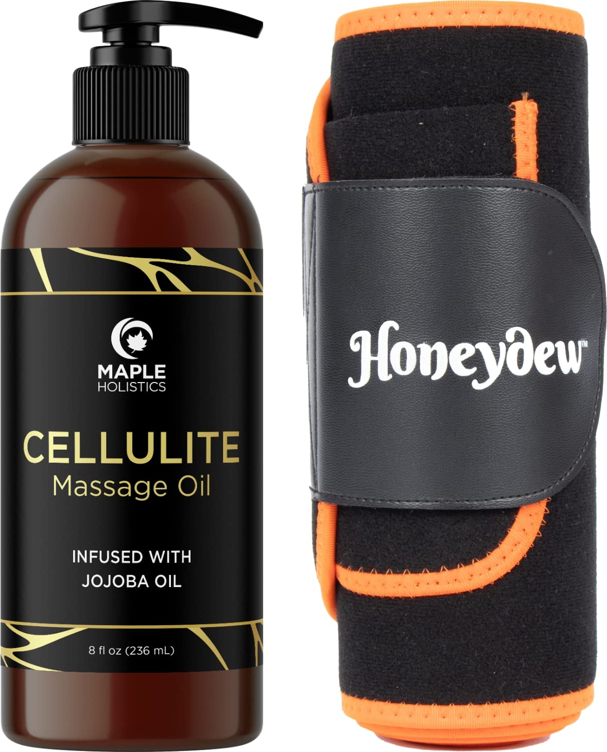 Advanced Cellulite Massage Oil & Waist Trainer Set - Firming Thigh & Body Slimming Oil with Neoprene Sweat Shaper for Belly Fat Reduction - XL Workout Essentials for Women - Perfect for Postpartum Recovery & Gym Sessions