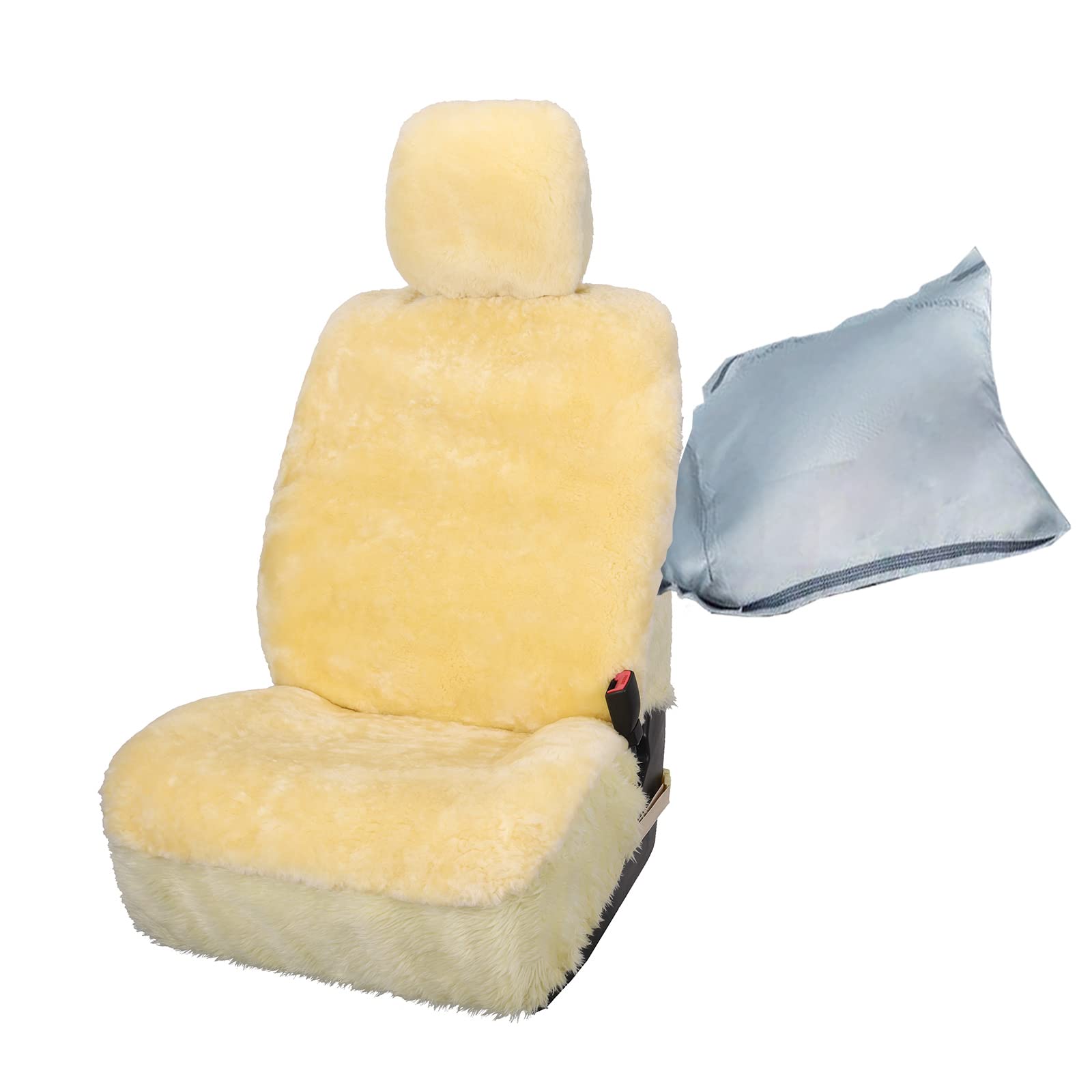 Genuine Sheepskin Car Seat Cover - 1pc Premium Sheepskin for SUV, Truck, Low/High Back Front Seats (Champagne) | Soft & Comfortable Car Accessories for Winter Warmth & Luxury Driving Experience