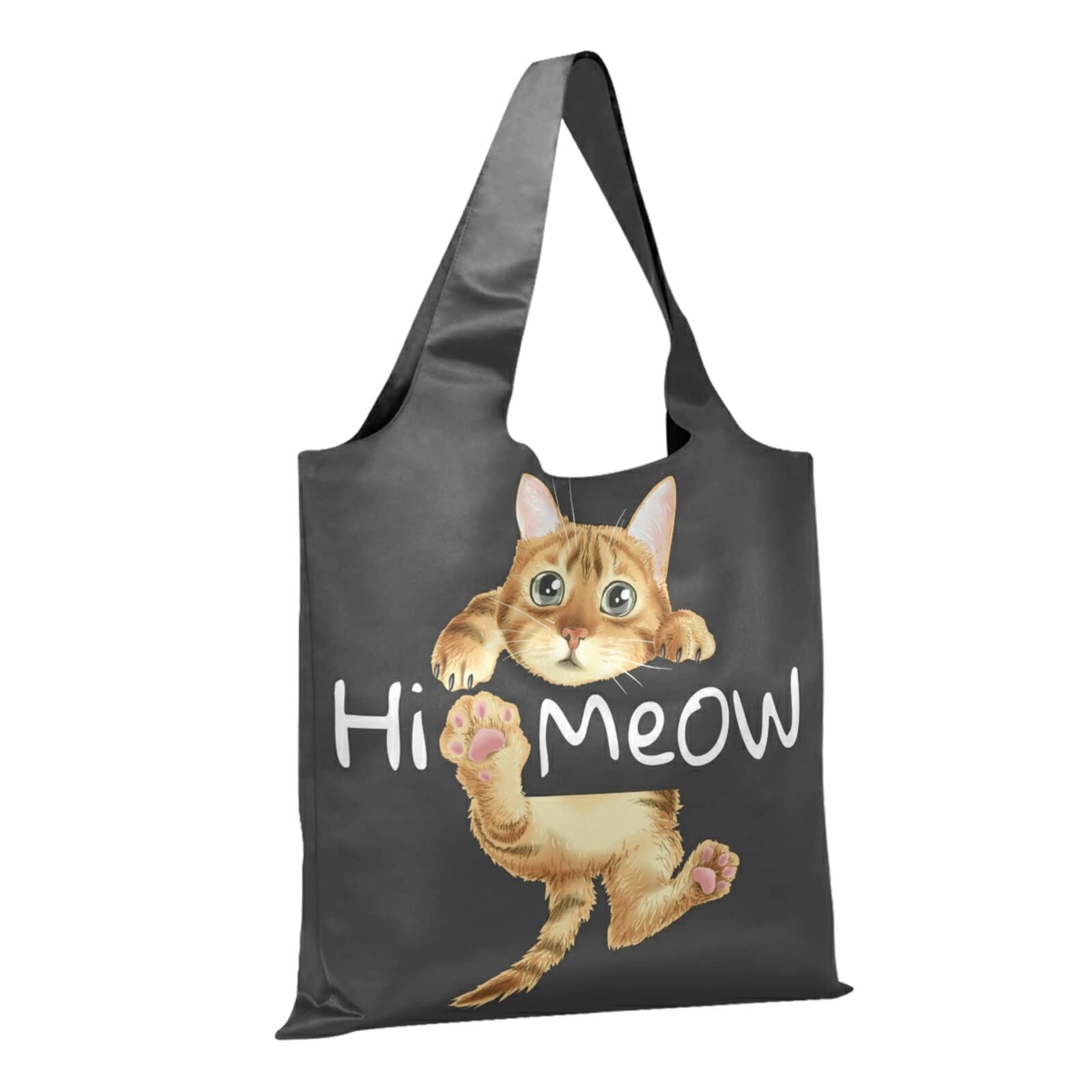 Cute Kitten Shopping Bags - Foldable Large Reusable Grocery Tote for Cats - Durable Waterproof Ripstop Nylon Eco-Friendly Washable Pouch - Perfect for Pet Lovers, Grocery Shopping & Outdoor Activities