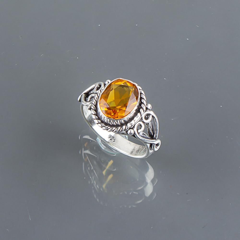 Natural Citrine Gemstone Ring - Handmade 925 Sterling Silver Bohemian Statement Ring, Size 7 - November Birthstone Jewelry, Yellow Stone Ring with Bezel Setting | Perfect for Boho Fashion, Gift Giving & Special Occasions