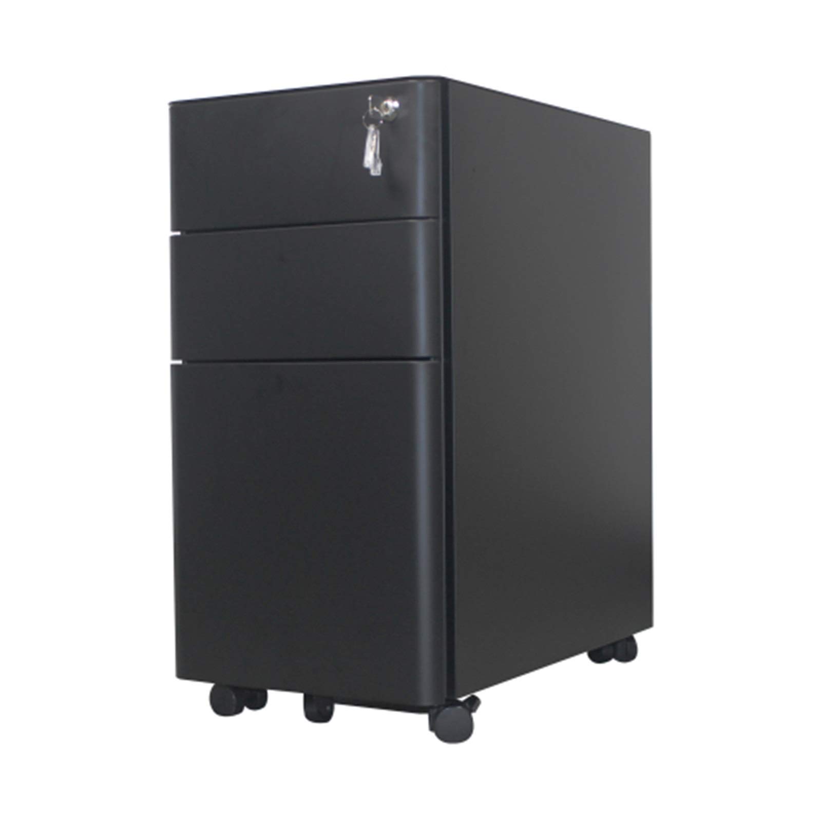 Modern 3-Drawer Nightstand with Rounded Edges - Mobile Bedside Table for Bedroom, Living Room & Office - Sturdy Pedestal End Table with Smooth Gliding Drawers