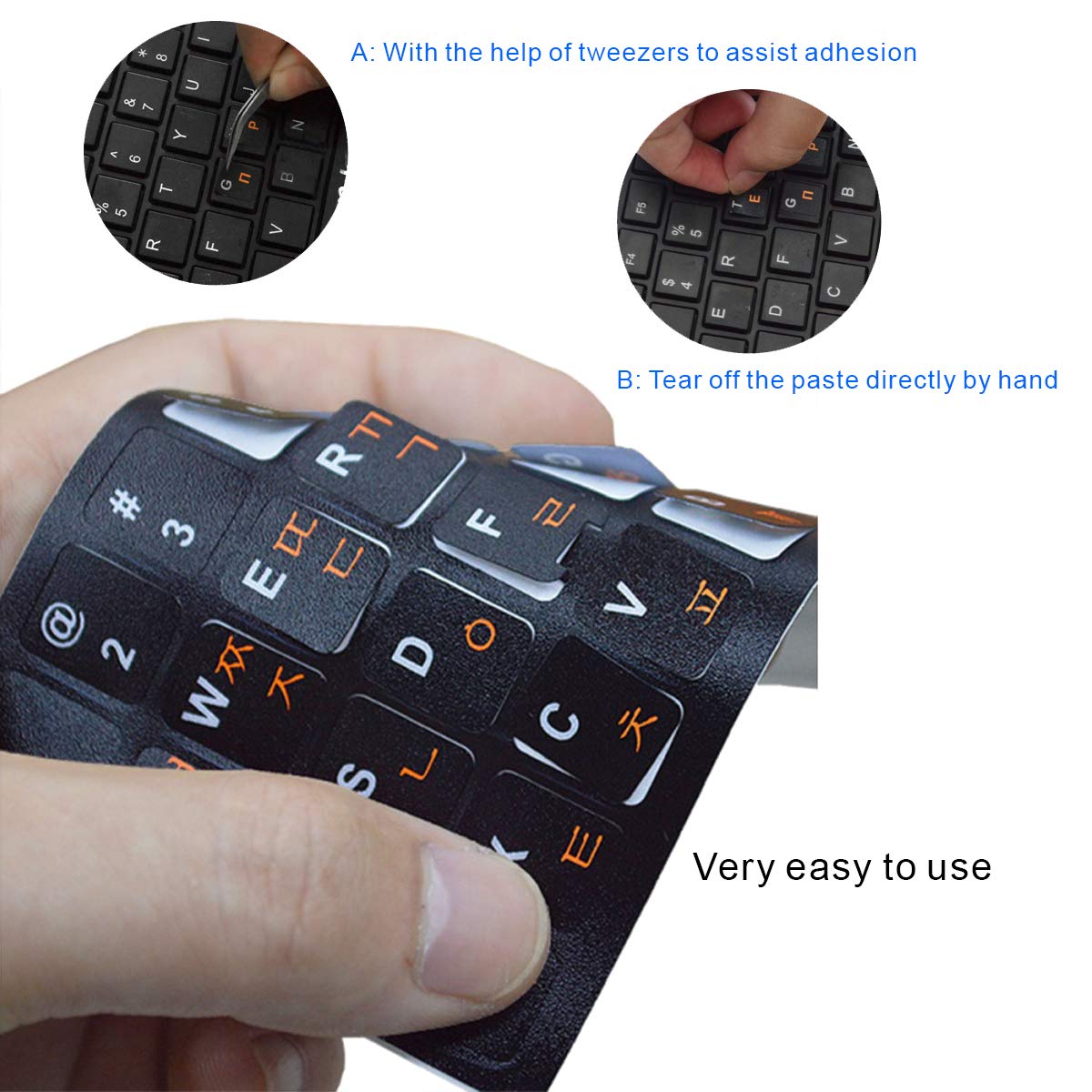 2 Pack Korean Keyboard Stickers - Black Background with Orange & White Letters for Laptop, PC, Mac - Universal Keyboard Stickers Replacement for Korean Typing | Perfect for Office Work, Gaming, and Multilingual Typing