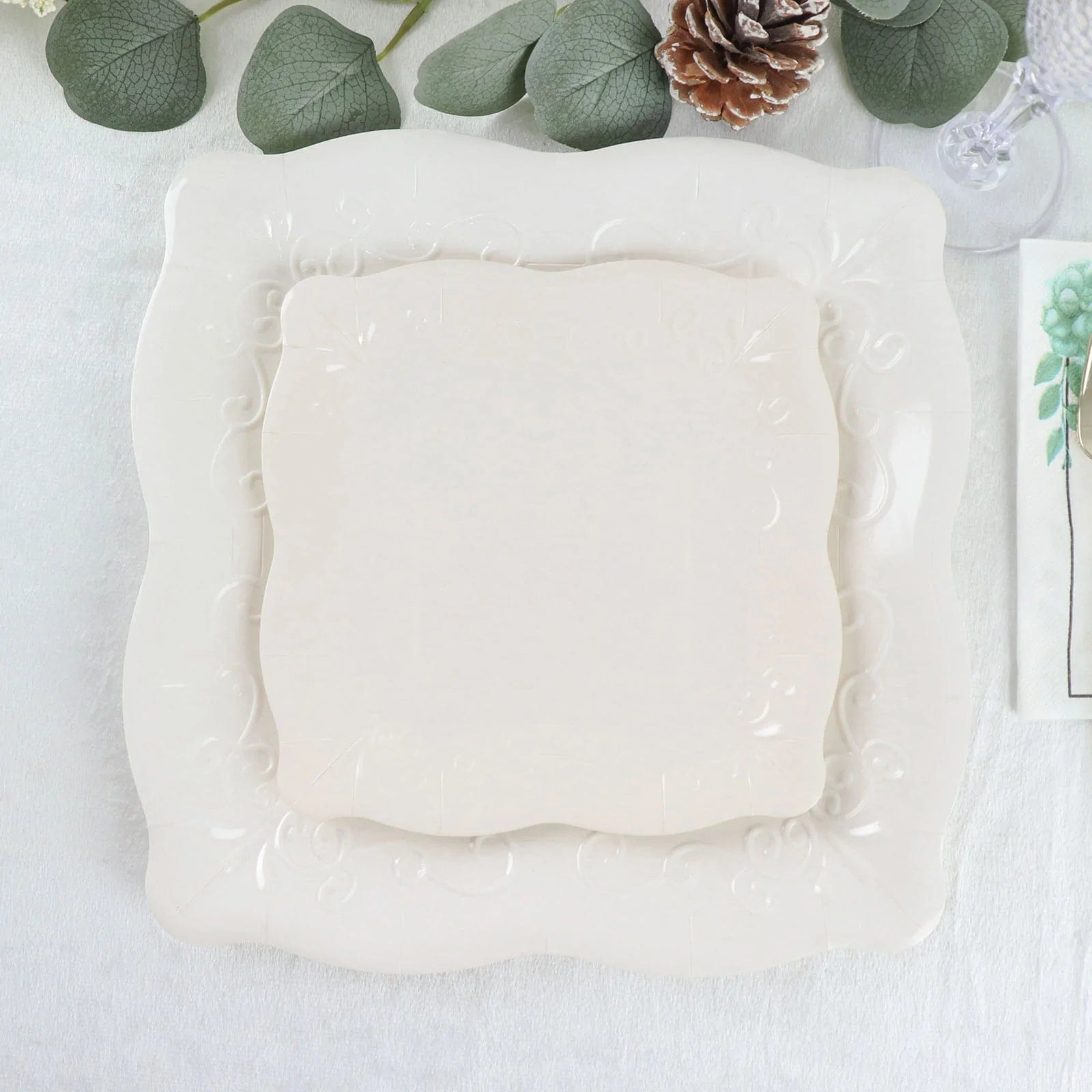 25 Pack Square Disposable Dessert Plates with Elegant Scroll Design - Perfect for Parties, Weddings, and Dinner Events