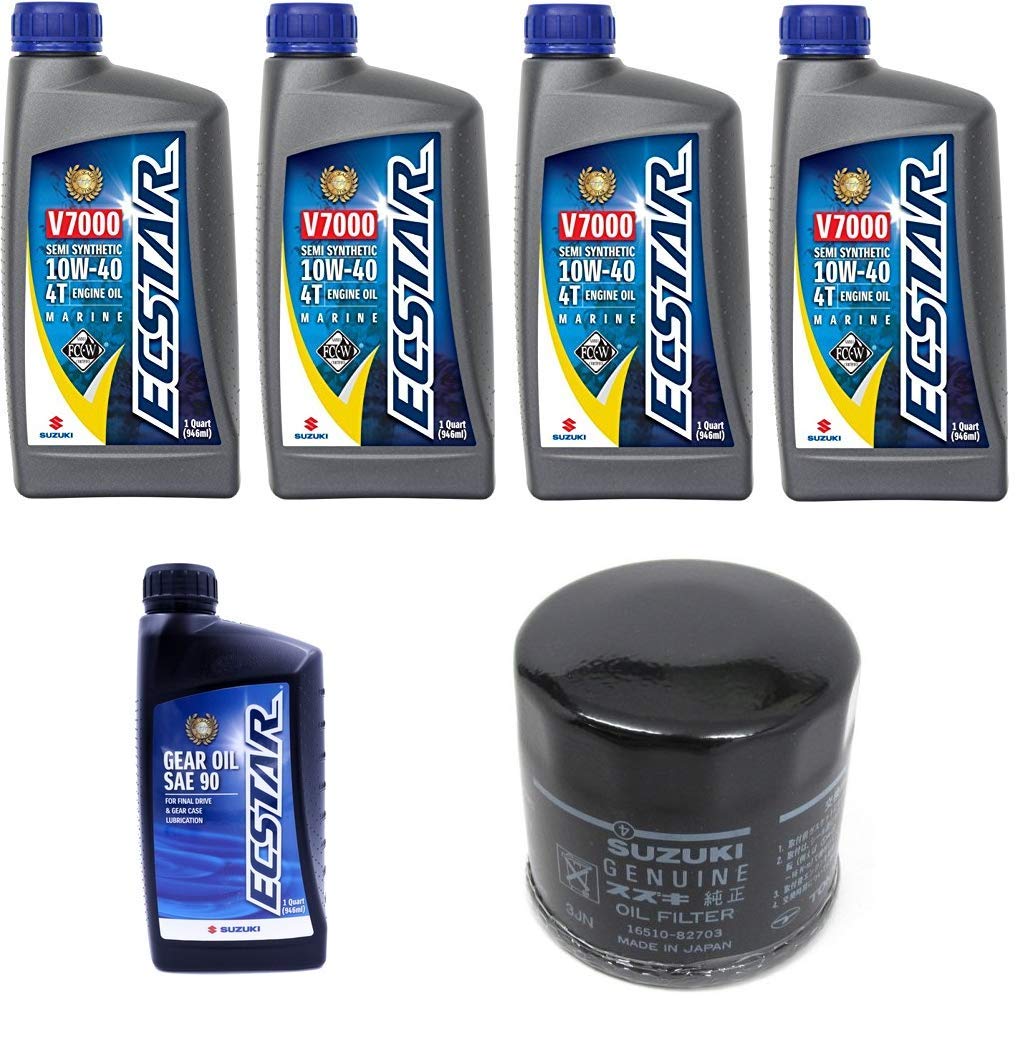 Suzuki DF50 Outboard Motor Oil Change Kit - 4 Quarts 10W-40 Engine Oil + 16510-87J00 Oil Filter + 1 Quart 80W-90 Lower Unit Gear Oil | Complete Maintenance Package for Suzuki Marine Engines | Perfect for Routine Boat Engine Service & Winterization