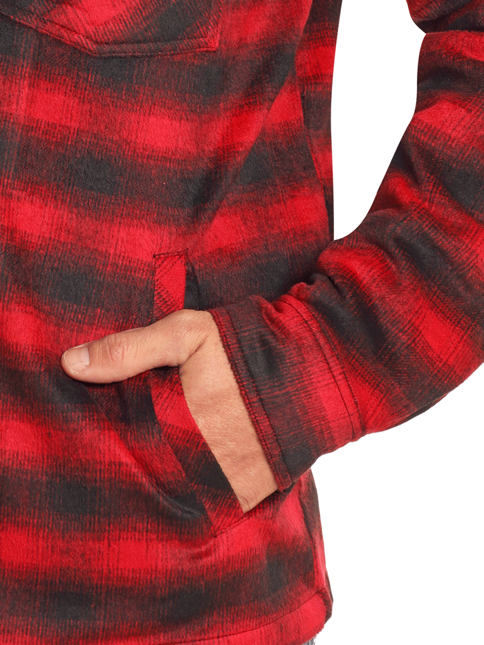 Rock & Roll Denim BM92C04325 Men's Full Zip Plaid Shirt Jacket - Red Checkered Casual Outerwear for Streetwear & Music Festivals
