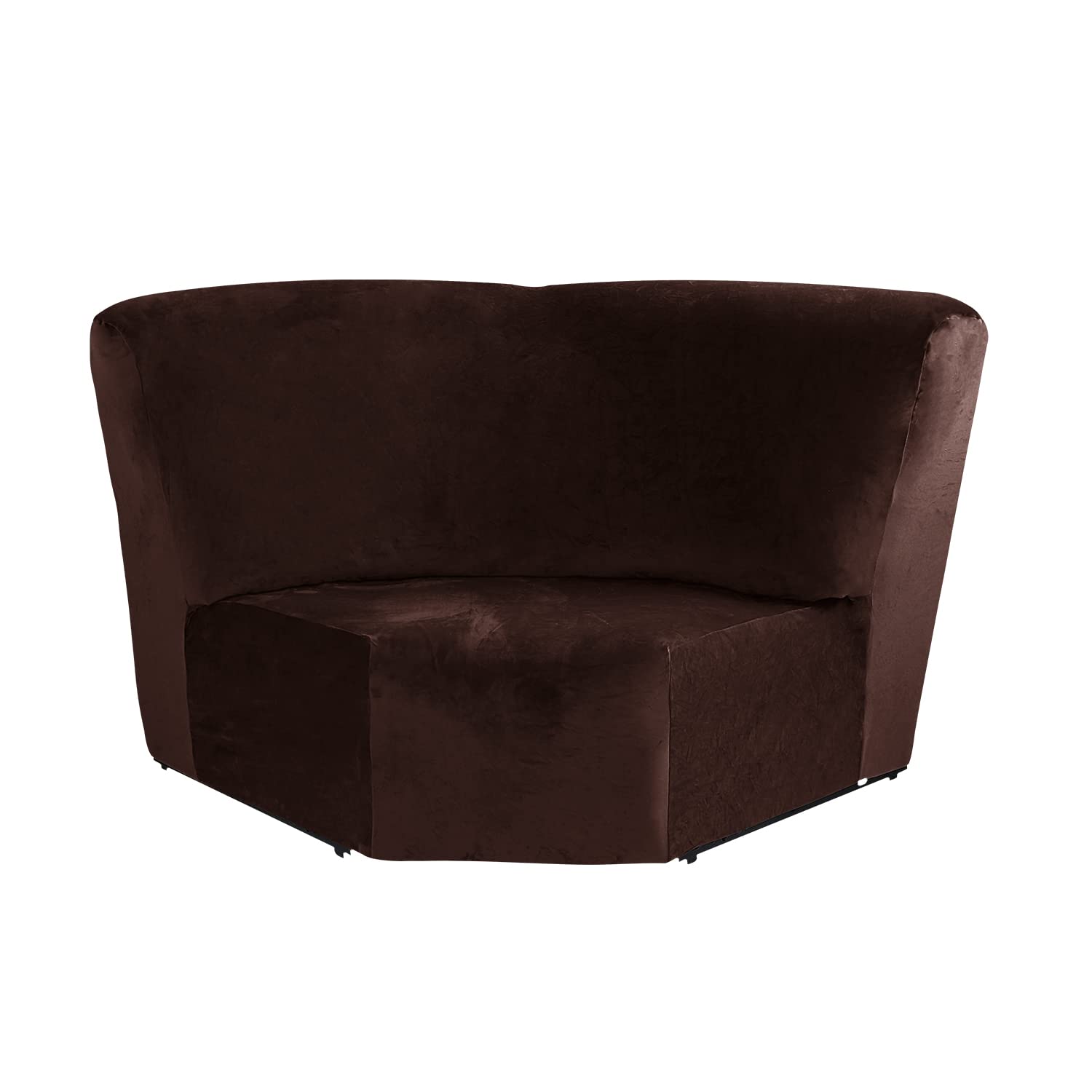 Velvet Stretch Corner Sofa Cover - 1 Piece Furniture Protector for L-Shaped Sectional & Recliner Sofas | Living Room Couch Slipcover with Additional Seat (Coffee Color) | Perfect for Home Decor & Pet Protection