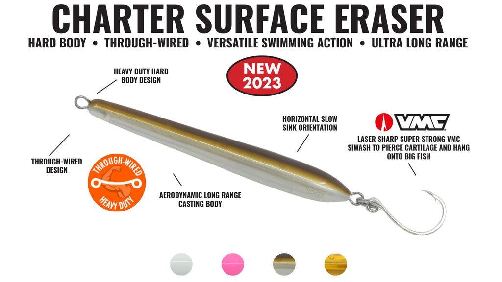 Premium Hogy Charter Surface Eraser Long Range Fishing Lures - Saltwater & Freshwater Topwater Lures for Bass, Stripers, and Game Fish