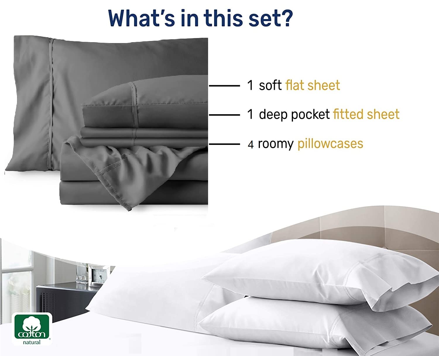 Premium 600 Thread Count 100% Egyptian Cotton Split King Sheet Set - 6 Piece Dark Grey Luxury Bedding for Adjustable Beds (Fits Up to 15