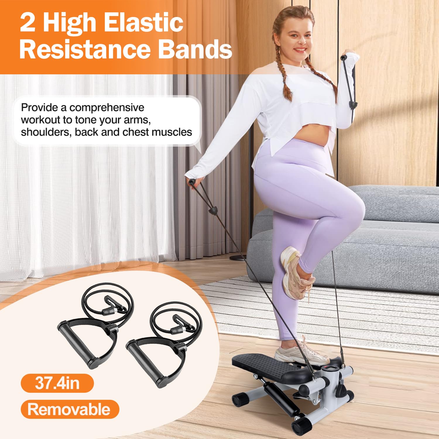 **Mini Stepper for Exercise - Portable Stair Stepper with 2 Resistance Bands & LCD Monitor, 330.7LBS Weight Capacity - Quiet Home & Office Workout Equipment for Cardio, Toning & Fitness**    *(Perfect for Small Spaces, Home Gym, Office Breaks & Low-Impact Cardio)*
