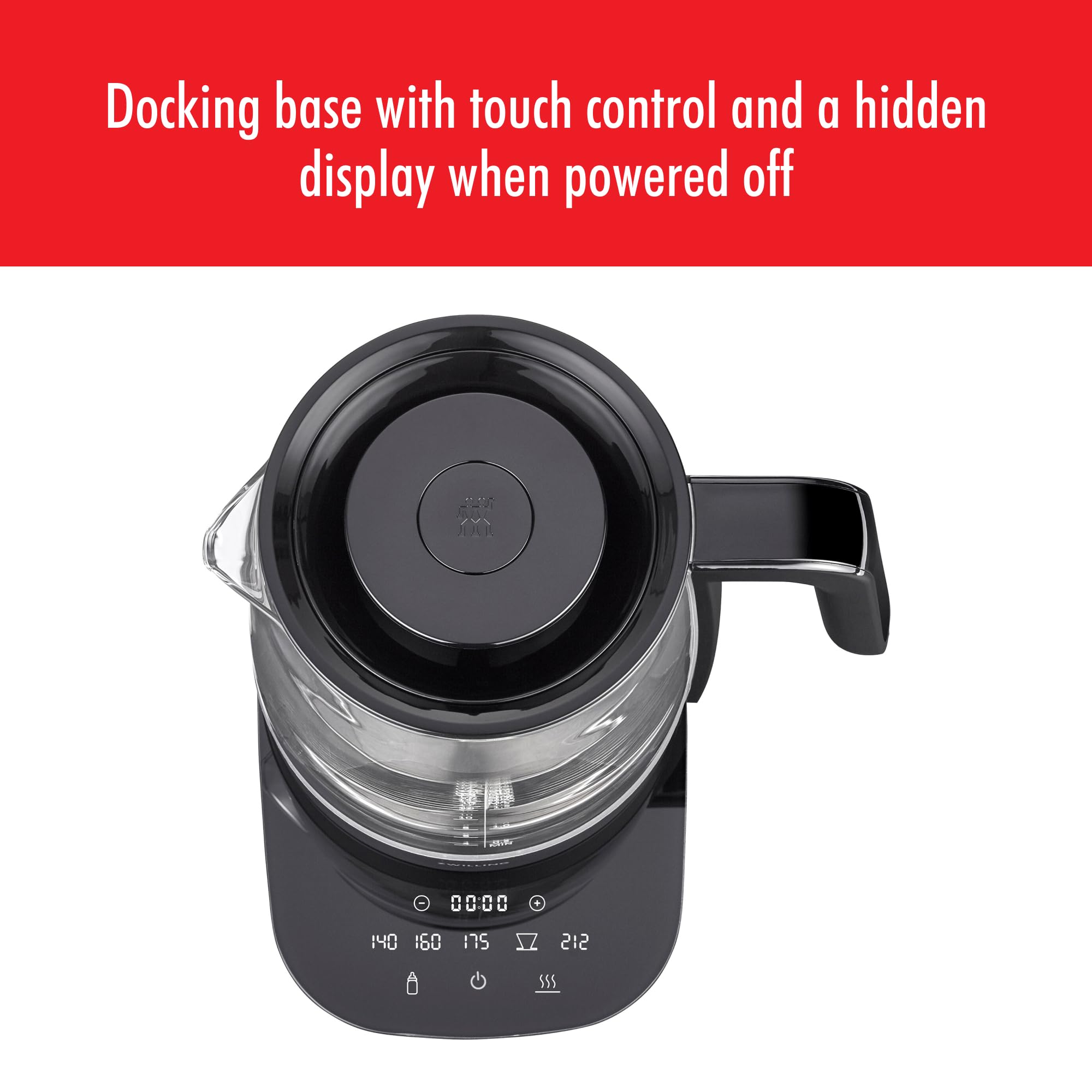 ZWILLING Enfinigy 1.7L Electric Glass Kettle with 6 Preset Temperature Settings & Tea Timer - Perfect for Black Tea, Coffee & Herbal Infusions - Ideal for Home, Office & Kitchen Use