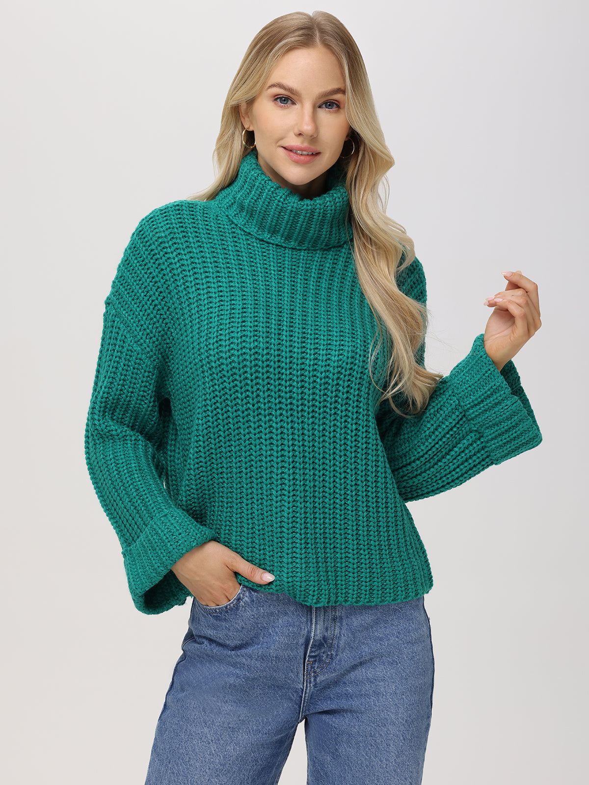 Vida Women's Turtleneck Sweater Pullover - Soft Knit Winter Warm Long Sleeve Casual Shaker Stitch Top for Work, Office & Holiday Outfits