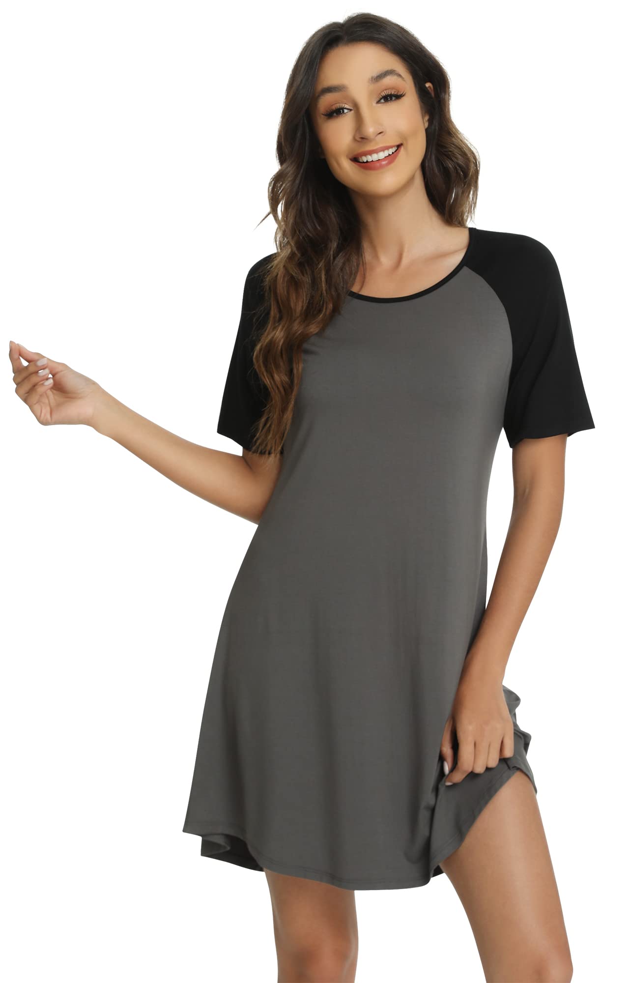 WiWi Women's Bamboo Viscose Nightgown - Lightweight Short Sleeve Sleep Shirt, Soft & Breathable Summer Nightwear (Sizes S-XXL) | Perfect for Lounging, Sleeping & Relaxing at Home