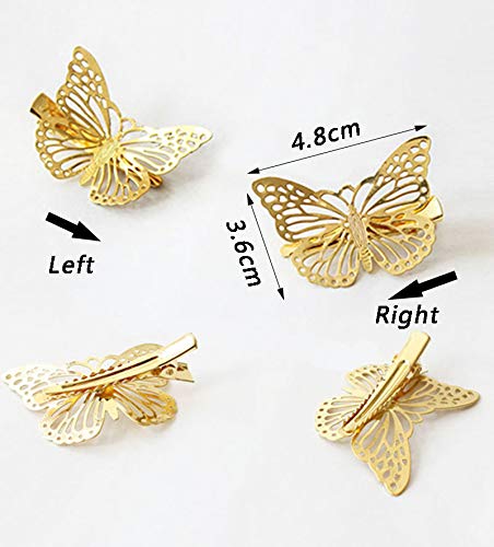 AKOAK 2-Piece Golden Hollow Butterfly Hair Clips Set - Left & Right Hair Accessories for Women & Girls | Perfect for Weddings, Parties & Everyday Styling