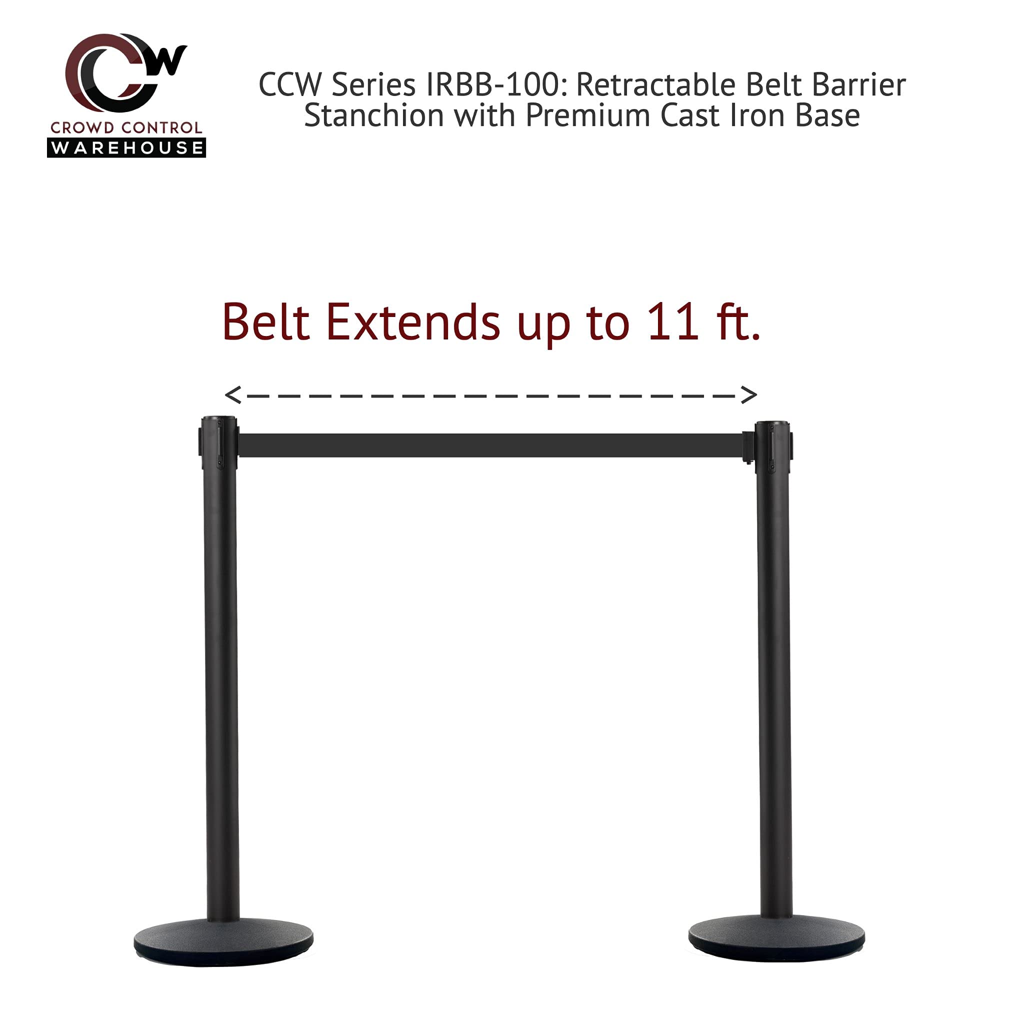 Retractable Belt Barrier Stanchion Set of 2 - 7.5ft Blue Belt with Cast Iron Base & Powder Coated Steel Post (IRBB-100) | Crowd Control for Events, Queues & Social Distancing