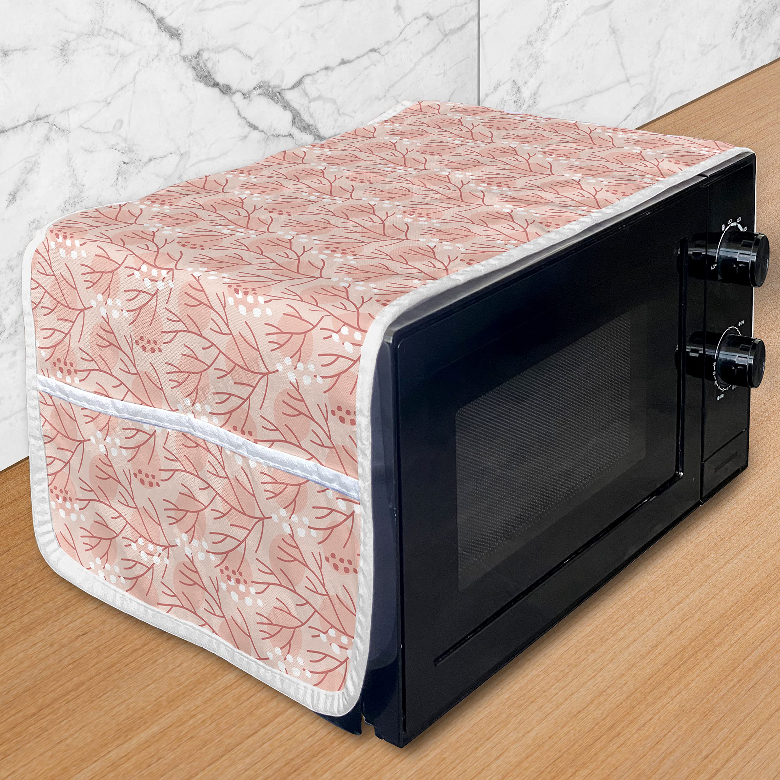Ambesonne Waterproof Microwave Oven Cover - Coral Reef Seaweed Design, 36x12 Inch Kitchen Organizer with Pockets | Ocean-Themed Home Decor for Coastal Kitchens & Beach House Style