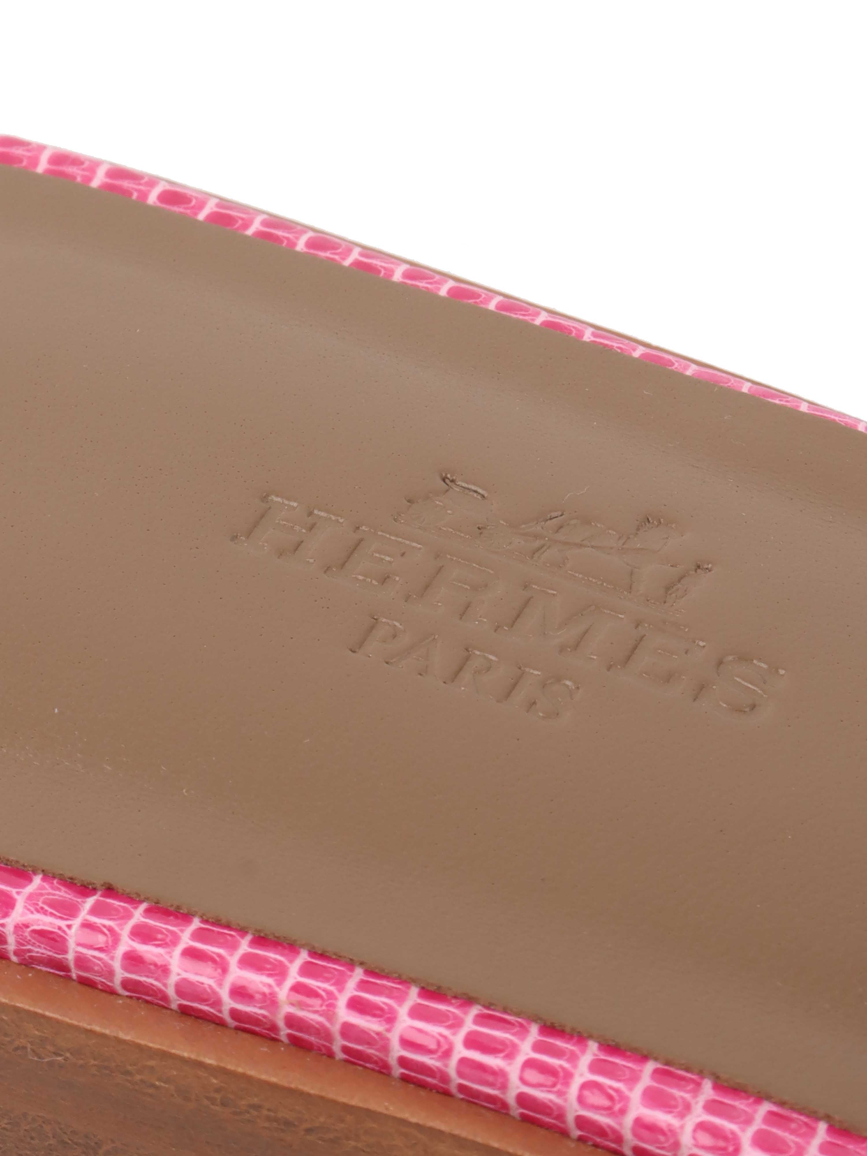 Hermes Oran Lizard Pink Sandals - Women's Luxury Leather Slides for Summer, Beach & Casual Outfits