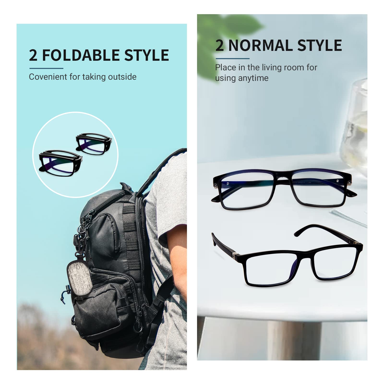 TERAISE 4-Pack Blue Light Blocking Reading Glasses - Anti Glare Computer Glasses for Men & Women, Foldable Lightweight Readers for Office, Reading & Screen Time