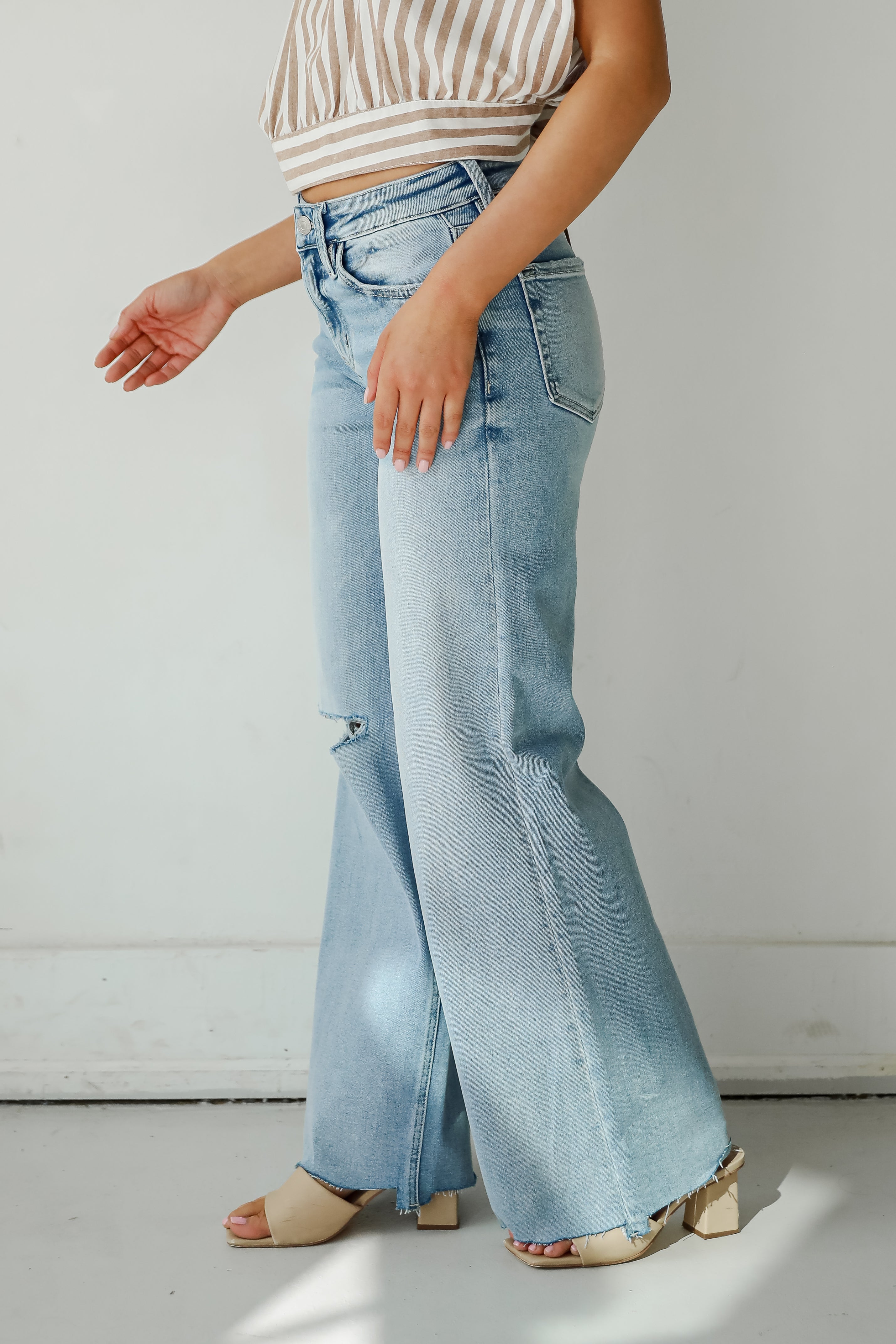 Bailey Light Wash High Rise Distressed Wide Leg Jeans for Women | Vintage Denim Pants | Casual & Streetwear Outfits | Perfect for Everyday Wear and Date Nights