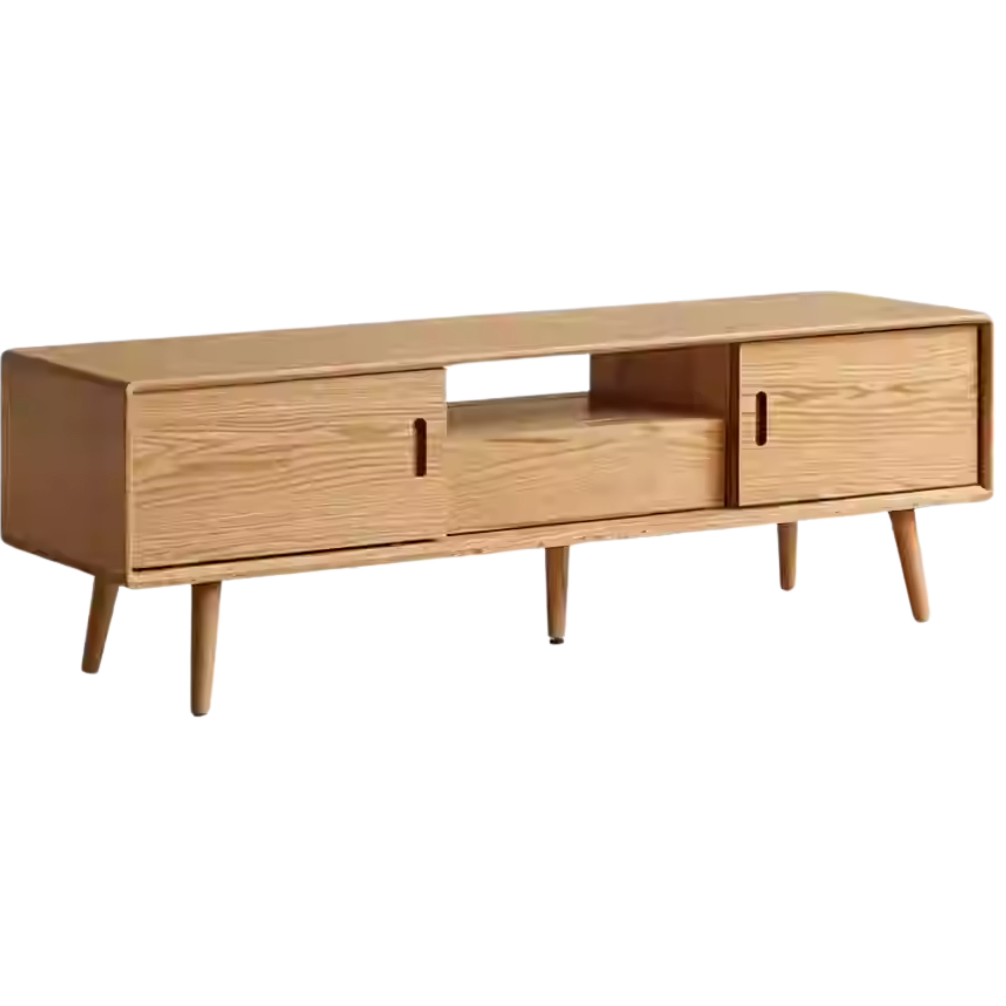 Modern Oak Solid Wood Sliding Door TV Stand Cabinet - Rustic Farmhouse Entertainment Center for Living Room, Bedroom & Home Theater