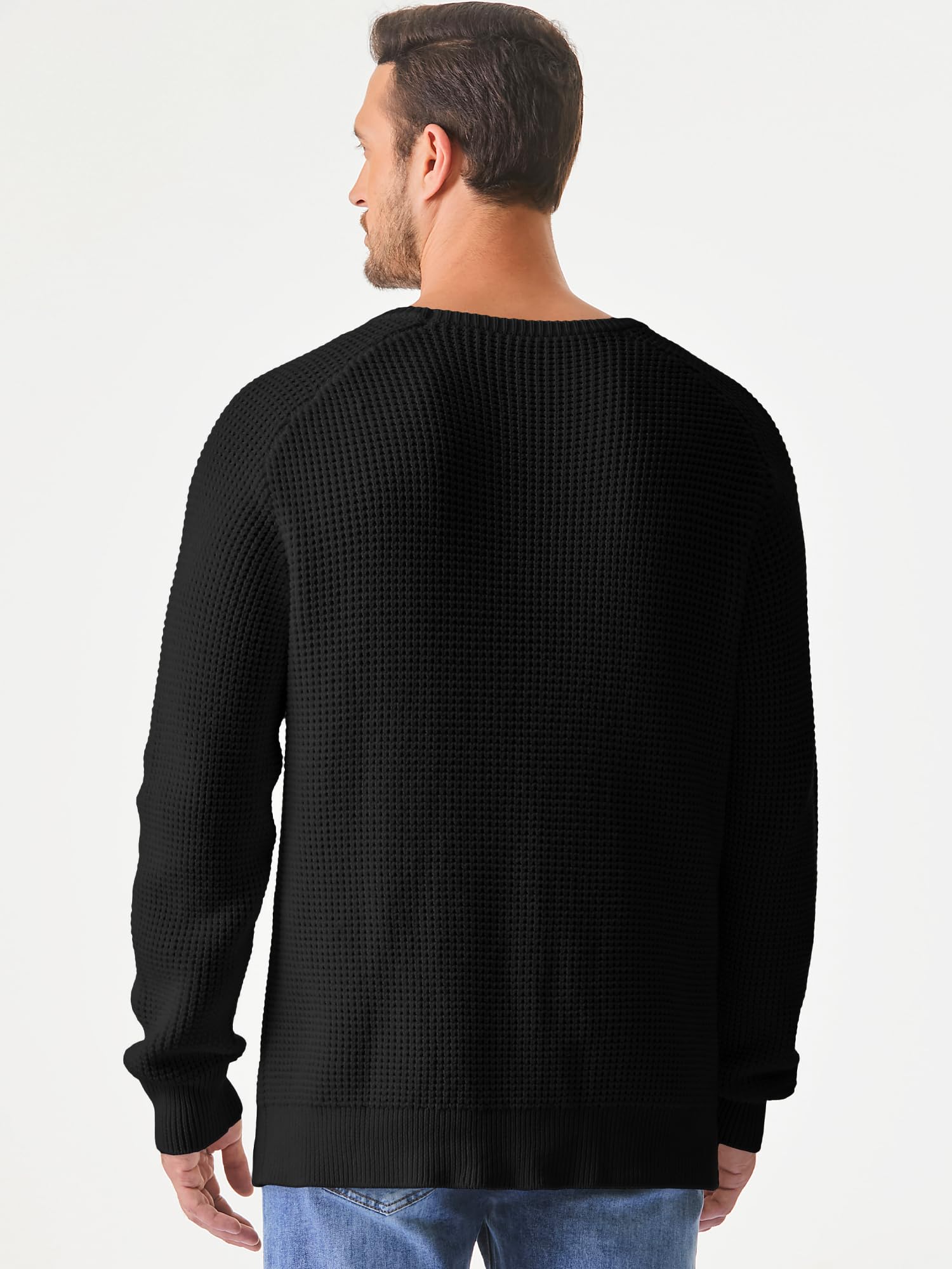 JMIERR Men's Crewneck Pullover Sweater - Waffle Textured Knit Casual Loose Fit Sweater with Ribbed Edge | Warm Winter Layering & Everyday Comfort