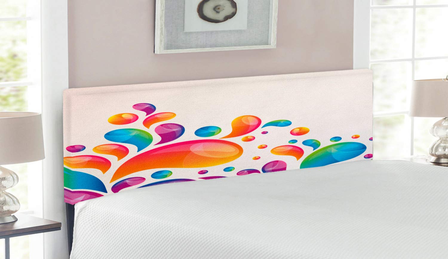 Ambesonne Gradient Color Abstract Raindrop Design Upholstered Metal Headboard with Memory Foam - Queen Size Multicolor Decorative Bed Headboard for Modern Bedroom Decor | Perfect for Master Bedrooms, Guest Rooms & Apartment Styling