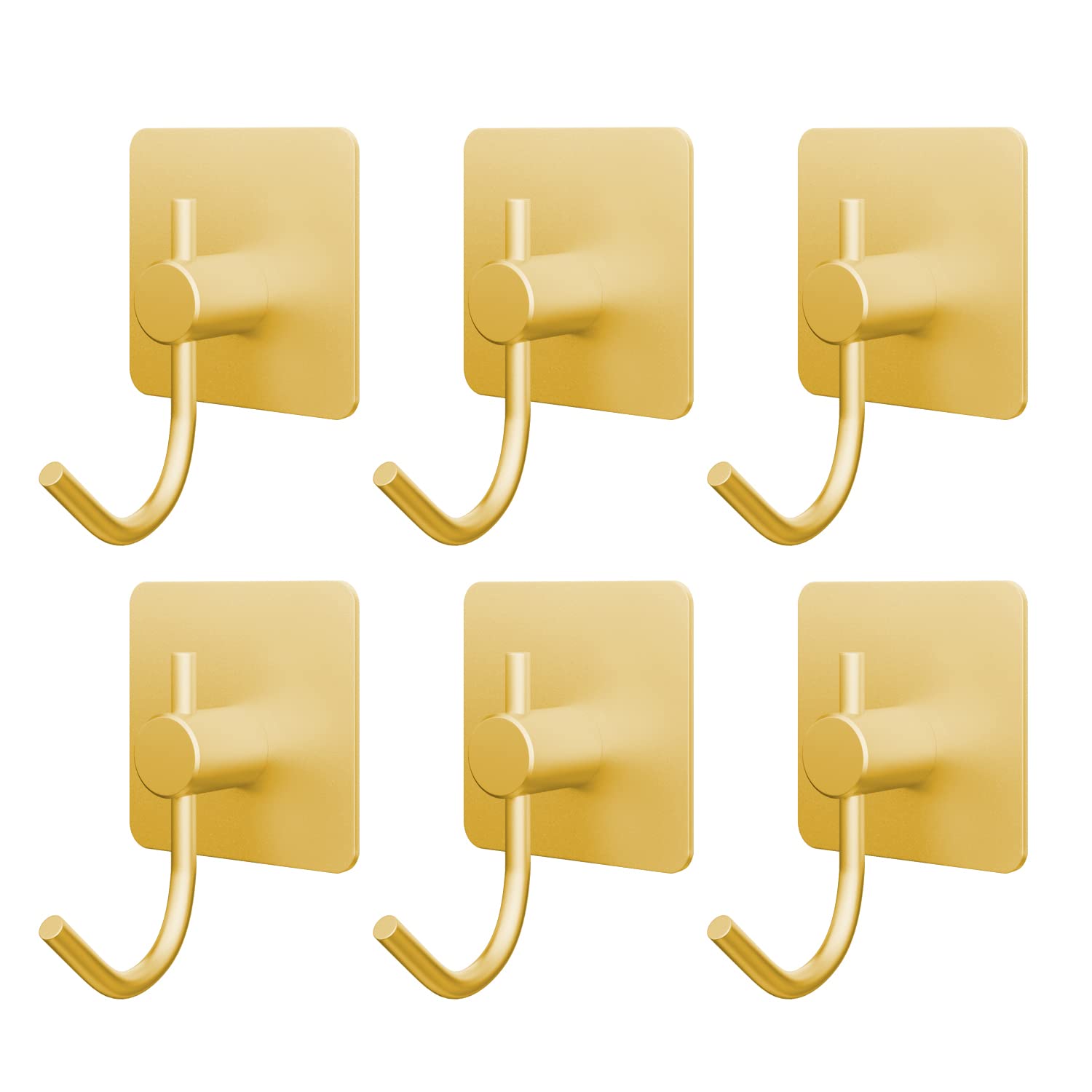 VAEHOLD 6 Pack Heavy Duty Adhesive Wall Hooks - Aluminum Sticky Hangers for Towels, Coats, Hats, Robes & Keys - Strong Wall Mount Hooks for Kitchen, Bathroom, Office & Closet Organization (Gold) - Perfect for Home Decor & Space Saving Storage