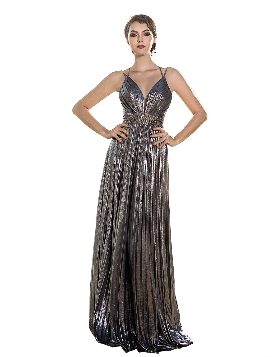 Sarahbridal Women's Silver Sparkly Glitter Spaghetti Strap Bridesmaid Dress - Elegant Prom Gown for Wedding, Formal Party & Special Occasions