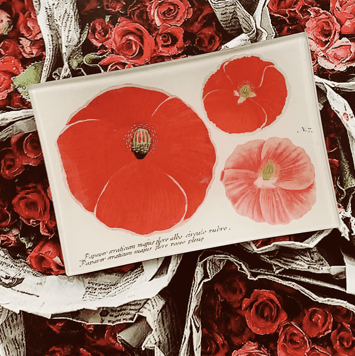 Elegant Pink Poppies Decoupage Glass Tray - Handmade Floral Decor Serving Tray for Tea Party, Home Decor, and Gift Giving
