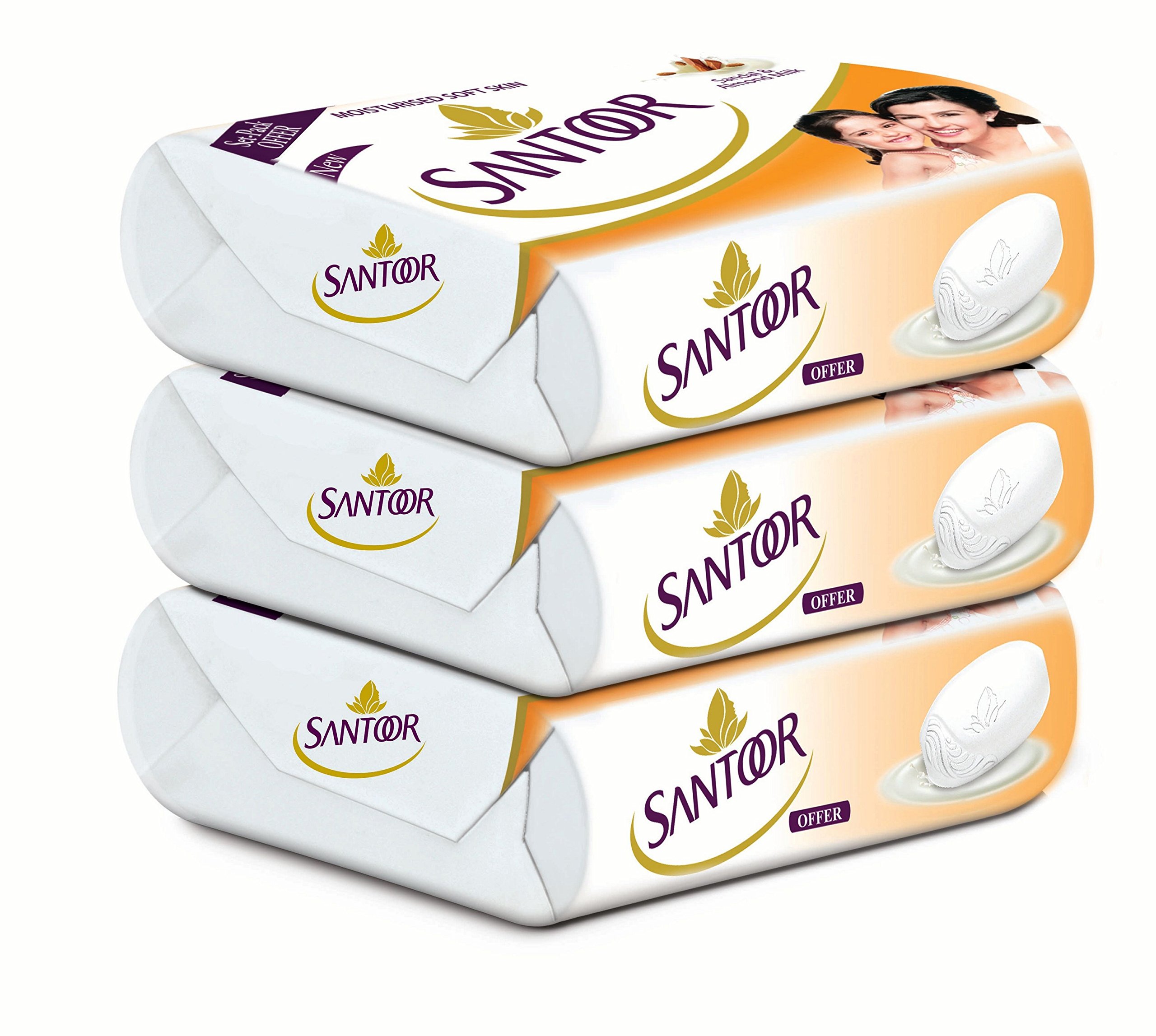Santoor Sandal & Almond Milk Soap Bar - 150g (Pack of 3) | Moisturizing & Nourishing for Soft, Smooth Skin | Perfect for Daily Bathing, Gift Sets & Travel