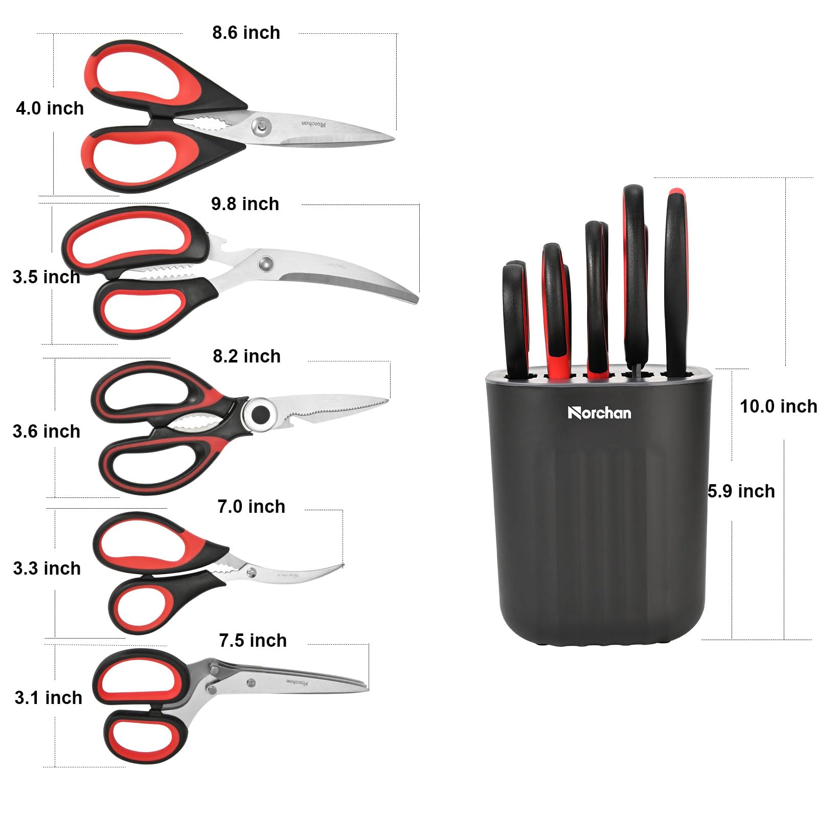 Heavy Duty Kitchen Scissors Set - 5 Stainless Steel Cooking Shears with Holder for Multipurpose Use in Food Prep