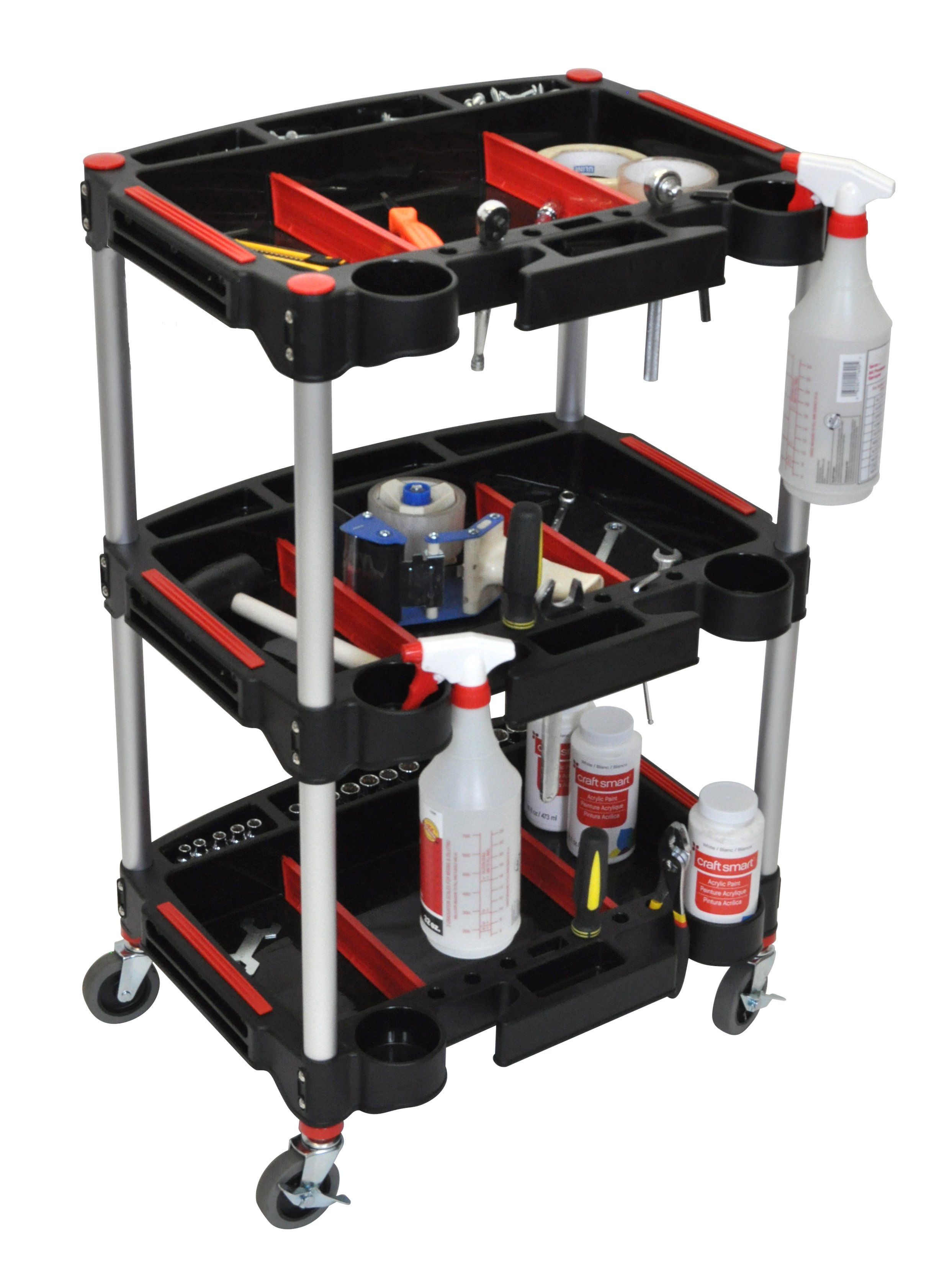 Luxor 3-Shelf Rolling Tool Cart with Locking Wheels - Heavy Duty Metal Utility Cart for Garage, Workshop, and Automotive Repair - Perfect for Organizing Tools and Equipment