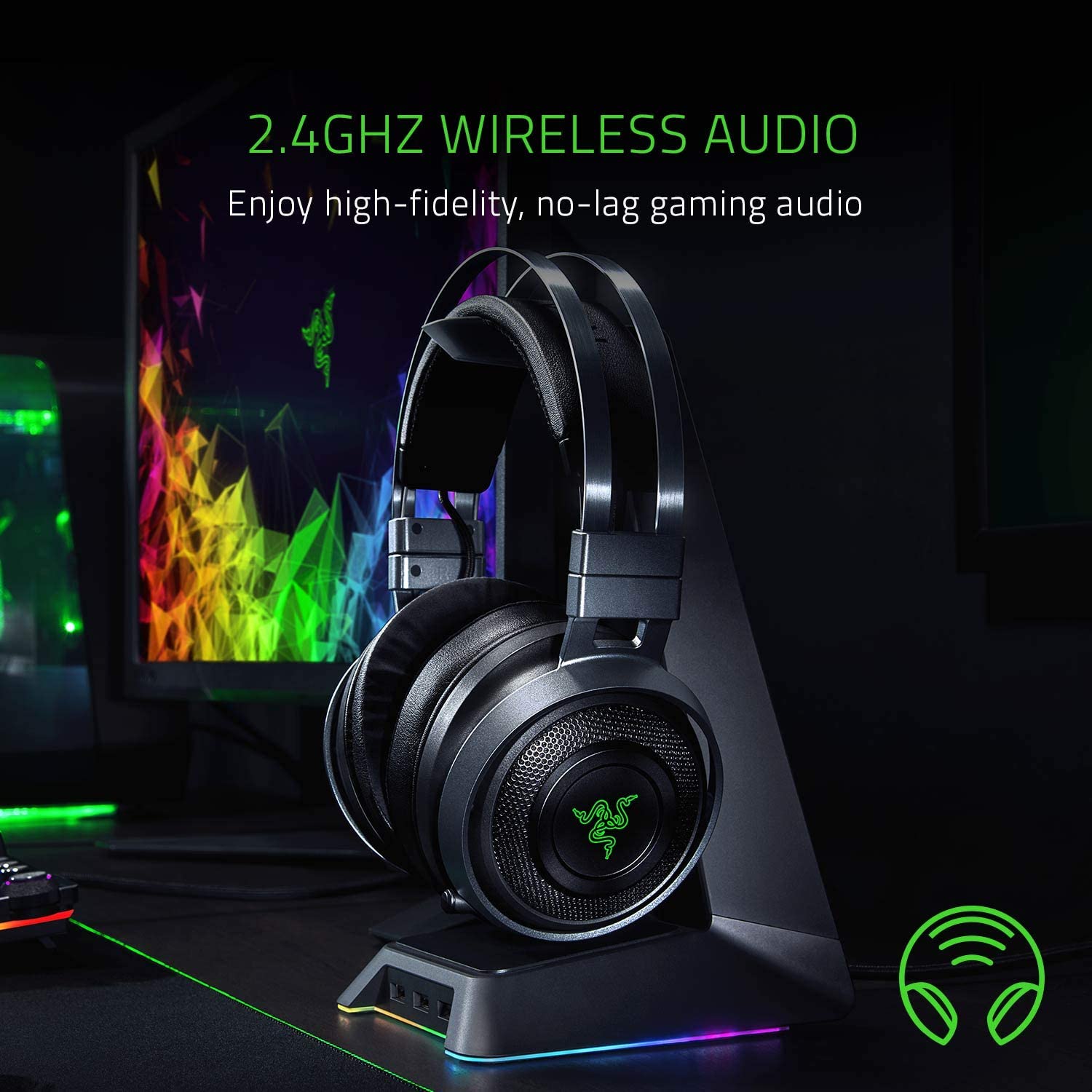 Razer Nari Ultimate Wireless Gaming Headset with Haptic Feedback - 7.1 Surround Sound for PC, PS4, Xbox - Perfect for Competitive Gaming & Immersive Entertainment