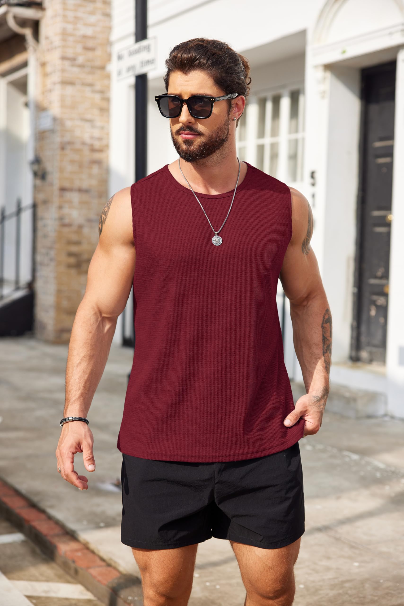 COOFANDY Men's Sleeveless Workout Tank Tops - 2 Pack Breathable Waffle Knit Muscle Tee Shirts for Gym, Running & Casual Wear | Moisture-Wicking Athletic Shirts for Men