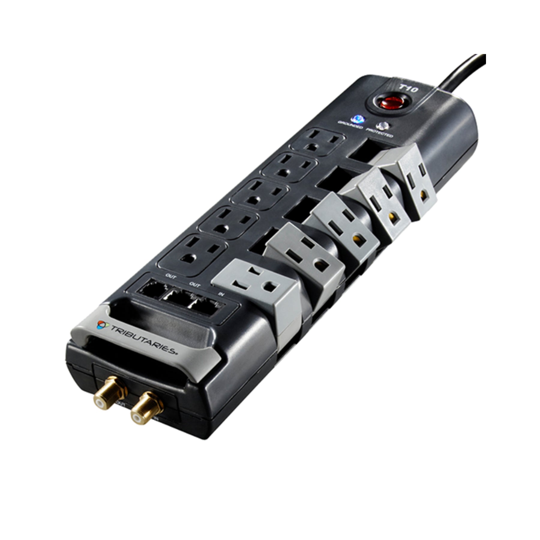 Tributaries Model PWRS T10 Power Strip - 10 Outlet Surge Protector with 6ft Cord for Home, Office & Entertainment Systems | Safe Power Distribution for Electronics, Computers & AV Equipment