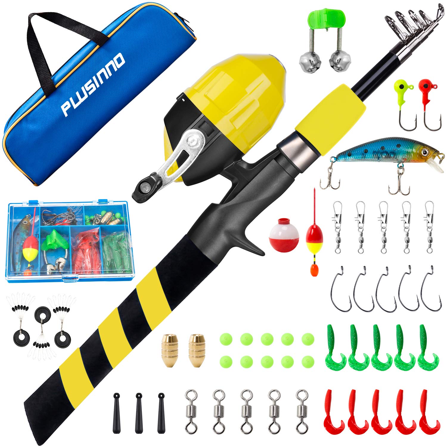 PLUSINNO Kids Fishing Pole Set - Telescopic Fishing Rod & Reel Combo Kit with Tackle Box for Boys & Girls | Youth Fishing Gear for Lakes, Ponds & Outdoor Adventures