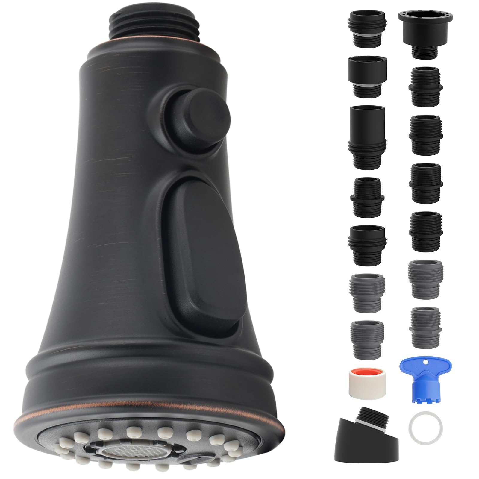 iFealClear Pull Down Kitchen Faucet Spray Head - 3 Spray Modes, Oil Rubbed Bronze Finish, Compatible with Moen Delta Kohler (Includes 15 Adapters) - Perfect for Washing Dishes, Cleaning Sinks & Food Prep