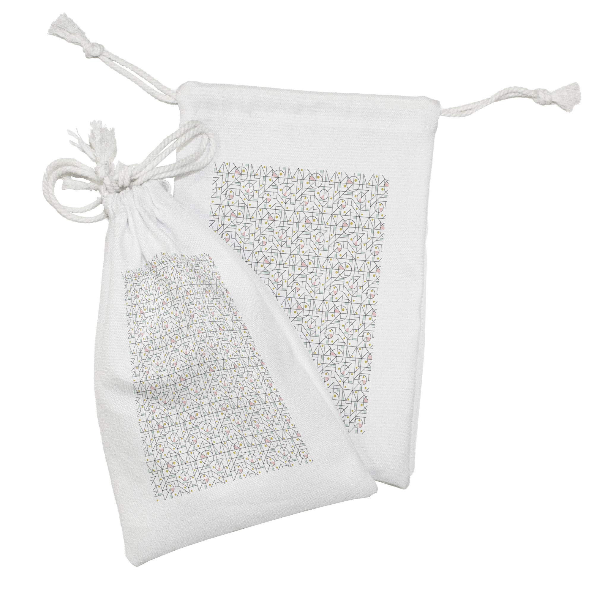 Ambesonne 2-Piece Geometric Fabric Pouch Set - Modernist Polka Dot & Oval Design Drawstring Bags (9