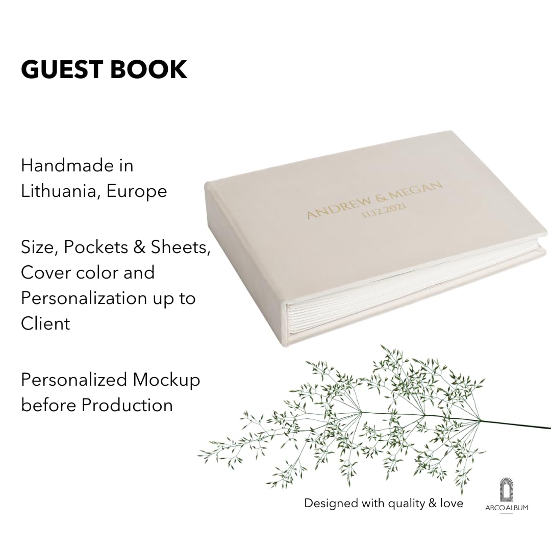 Wedding Guest Book Alternative - Velvet Photo Album for All Instant Photo Sizes (4x6, 2x6) - Mini Wide Square Photo Booth Guestbook with Pockets - Handmade Memory Scrapbook for Weddings, Anniversaries & Special Events